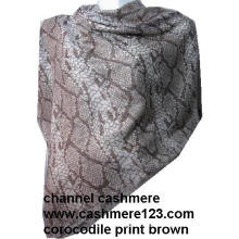 Cashmere Silk Square Shawl Ty0905# Brown Corocodile